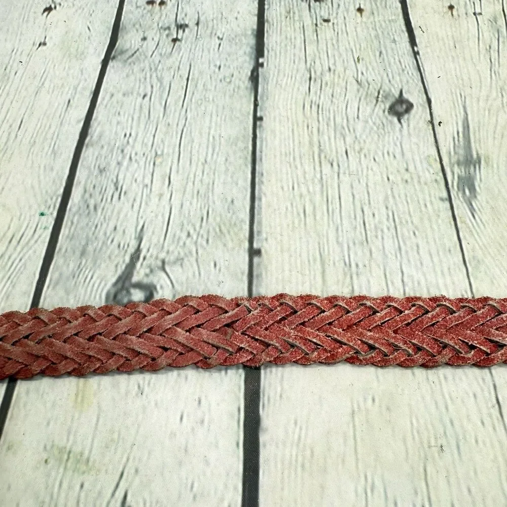 Vintage Red Woven Leather Belt Women Size Large Braided Boho Adjustable 43
